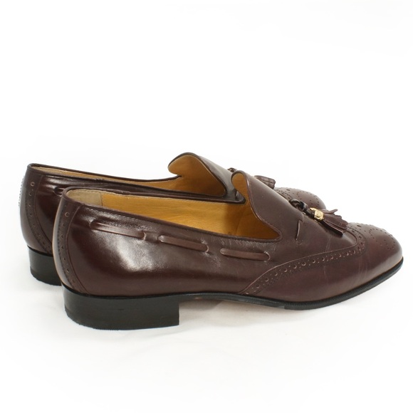 Vintage 70s Gucci Burgundy Brown Brogue Tassel Loafer Slip On Leather Shoes - Picture 6 of 10